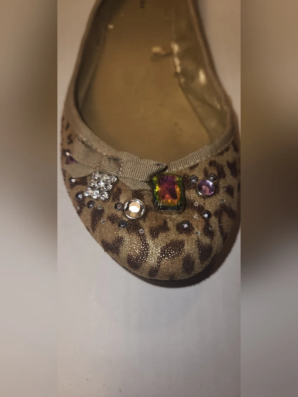 VTG Y2k Forever 21 Gold Leopard Embellished Gems Jewels Bow Ballet Flats 8 EUC